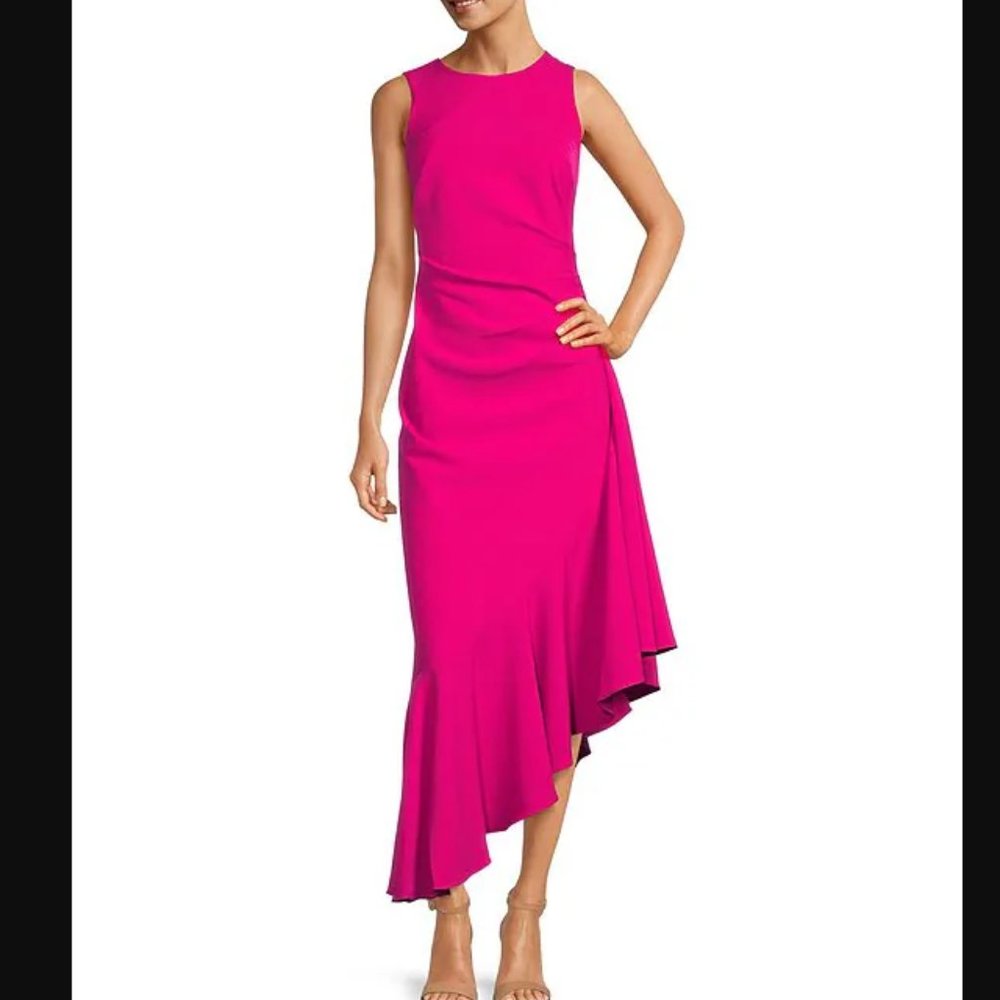 Eliza J Fuchsia Asymmetrical Ruffle-Hem Dress